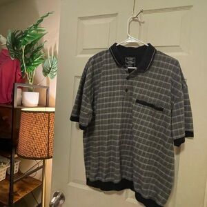 Men's Gray Checkered Polo Shirt- xl
